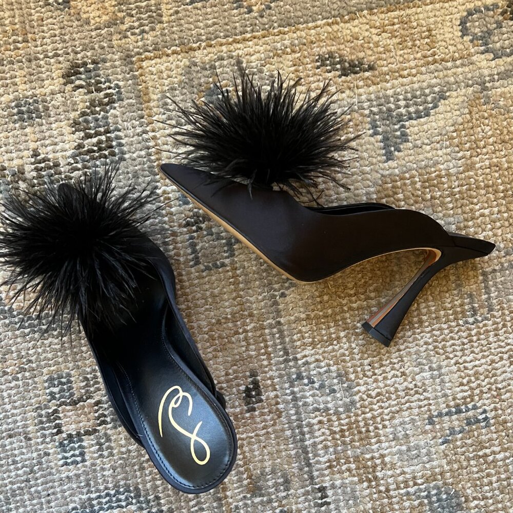Sam Edelman Black Feather Mule Heels - Picture 2 of 4